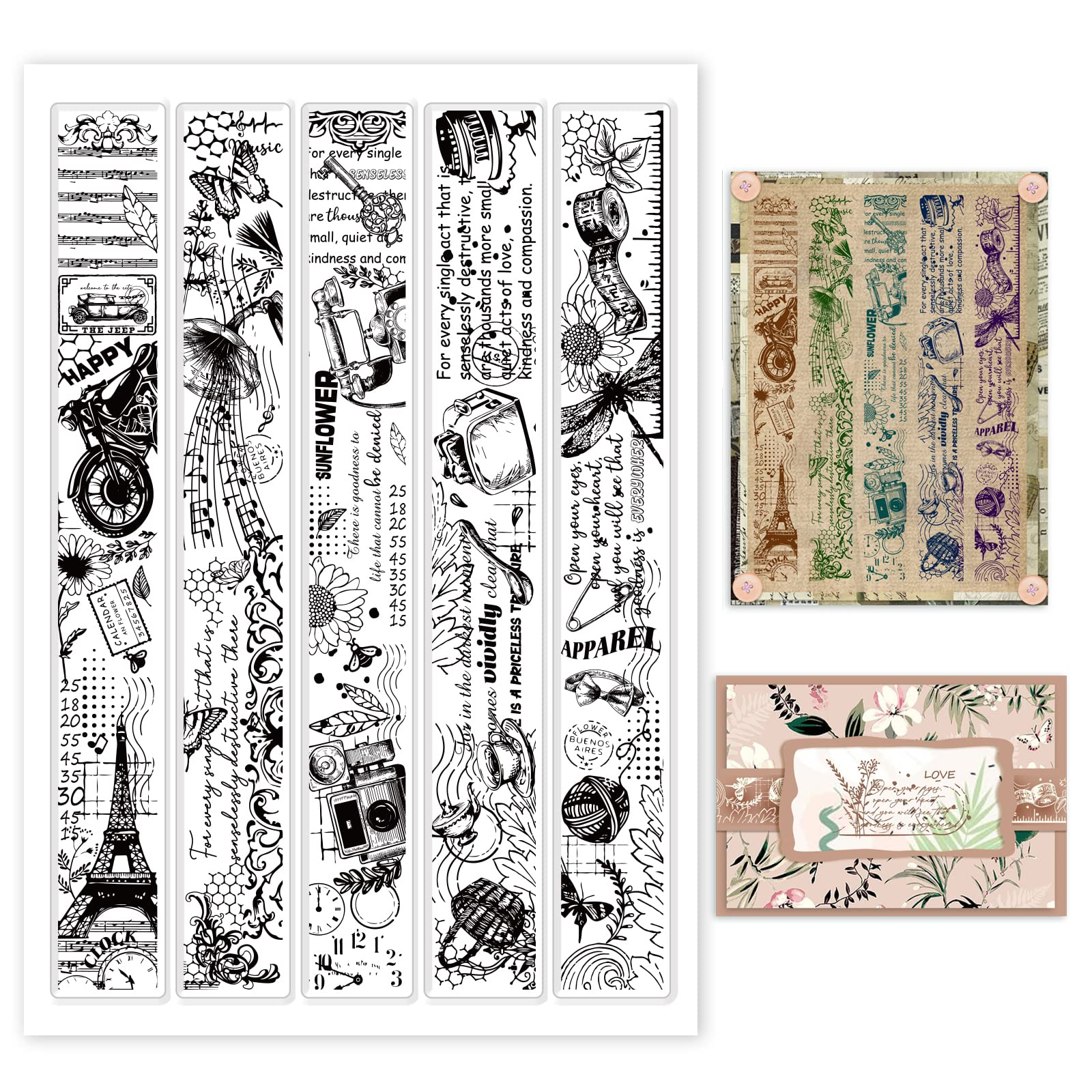 GLOBLELAND Vintage Flowers Words Background Clear Stamps Retro Lace Silicone Clear Stamp Seals for Cards Making DIY Scrapbooking Photo Journal Album Decoration, 21x14.8cm/8.3x5.8inch
