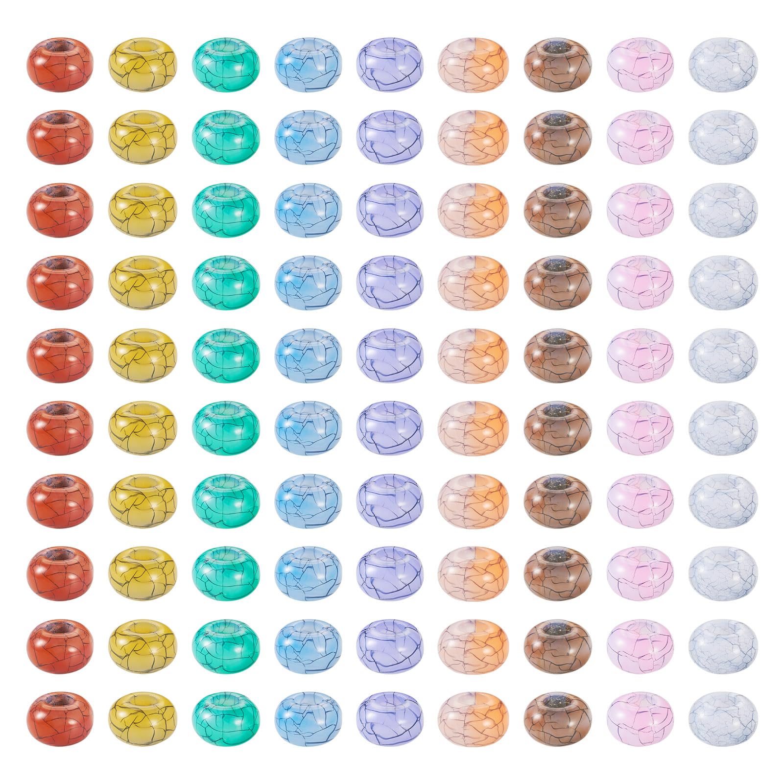 Crafans 100Pcs Rondell European Beads - 14MM Transparent Crackle Large Hole Acrylic Beads for DIY Bracelet Necklace Jewelry Making