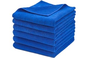 CARCAREZ Premium Microfiber Detailing Towels, 340 GSM Lint Free Car Buffing Waxing Polishing Drying Towel, Pack of 6 (Blue)