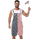 AOBUTE Unisex 4th of July Denim Bibs Overalls Men American Flag Printed Shorts Rompers Jumpsuit