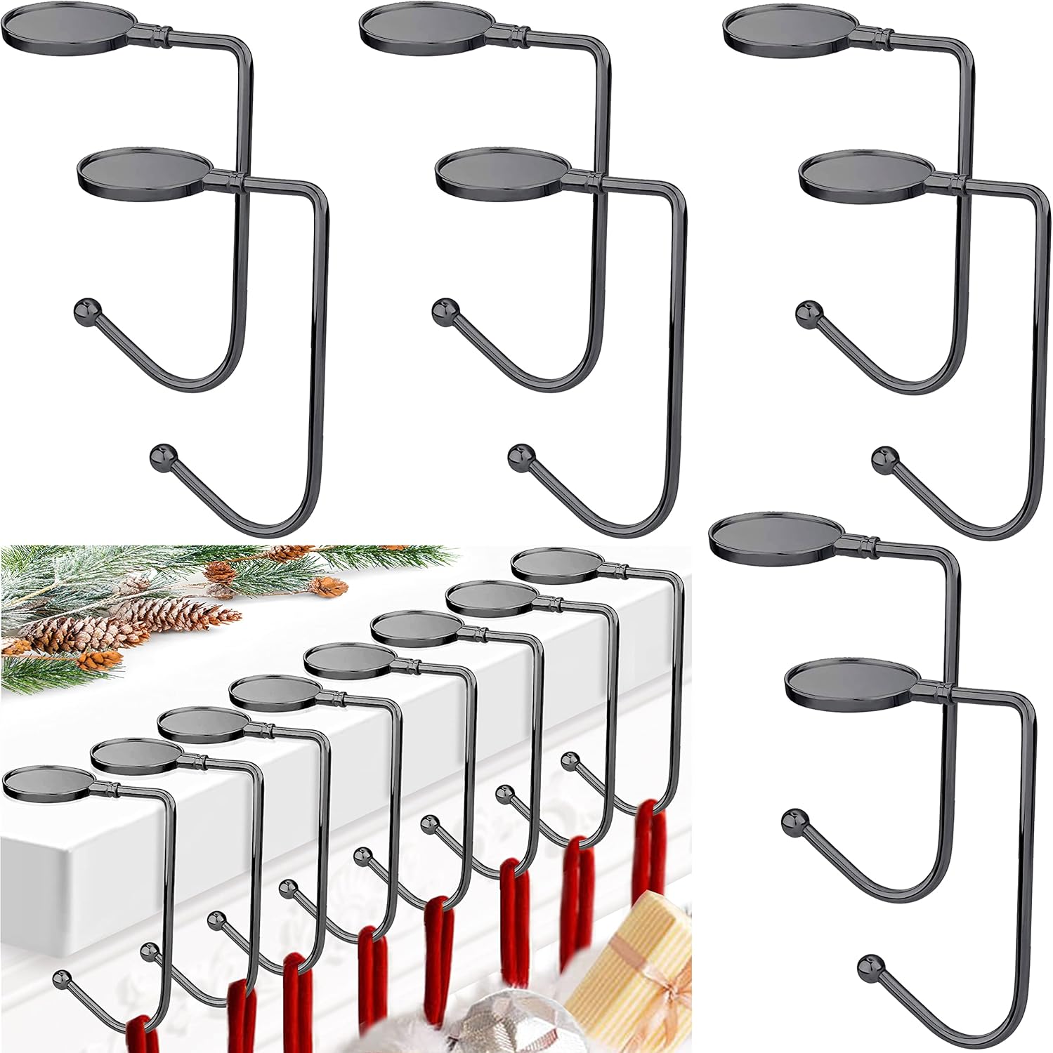 Stockings & Holders - Komotu Christmas Stocking Holders for Mantle, Upgrade Non-Slip Safety Mantel Hooks Hanger Grip Fireplace Hang Hook for Christmas Halloween Party Decoration(Gun Black,8)