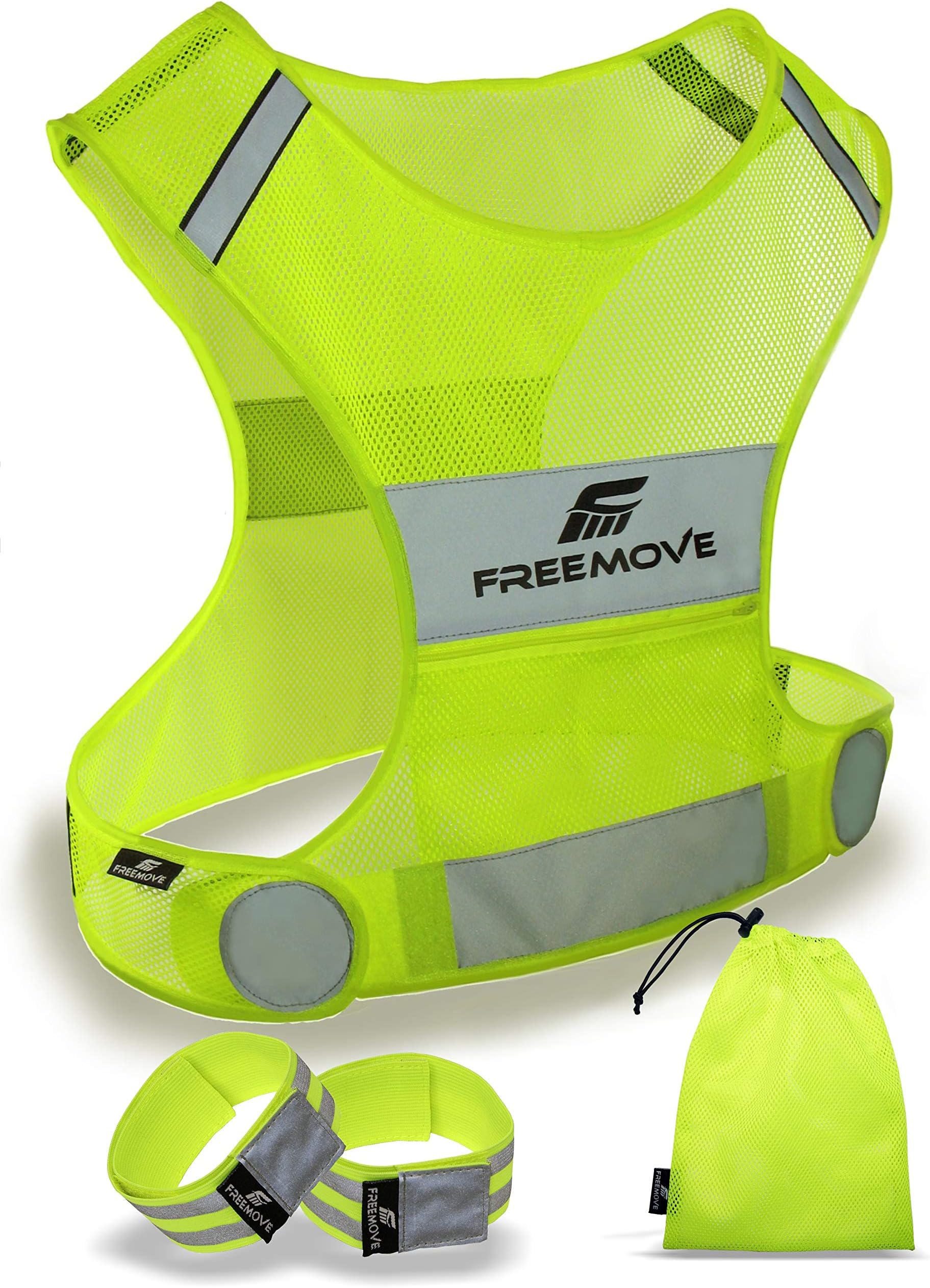 Reflective Vest Running Gear - Be Visible Stay Safe - Ultralight & Comfy - Large Pocket with Adjustable Waist - Safety Vest in 6 Sizes for Running, Cycling, Walking - Included 2 Reflective Bands & Bag