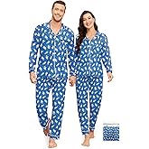 YOPUGEE Matching Christmas Pajamas Couples Modal Pajama Set Long Sleeve Pjs Button Up Sleepwear Plaid Loungewear S-3XL