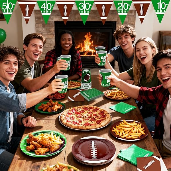 FOOTBALL PARTY DECORATIONS KIT FOR 24 GUESTS – 99PCS TABLEWARE WITH DINNER PLATES, DESSERT PLATES, CUPS, NAPKINS, TABLECLOTH & BANNER, SUPPLIES AND FAVORS FOR BIRTHDAY, TAILGATE, GAME DAY (FOOTBALL)