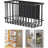 LIFEFAN Magnetic Refrigerator Organizer Magnetic Basket Kitchen Organizer Metal Ziplock Bag Storage Organizer (10.25" L x 3.2" W x 6" H, Black)