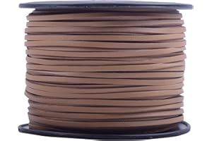 KONMAY Faux Suede Leather Cord, 100 Yards 2.65x1.5mm Tan Micro Fiber Lace, Flat Synthetic Leather Strips for Jewelry Making, Crafting