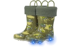 FUNCOO PLUS Toddler Rain Boots with Removed Warm Lining Easy-on Handles Waterproof Outdoor Light Up Rainy Snow Kids Rain Shoes for Boys and Girls