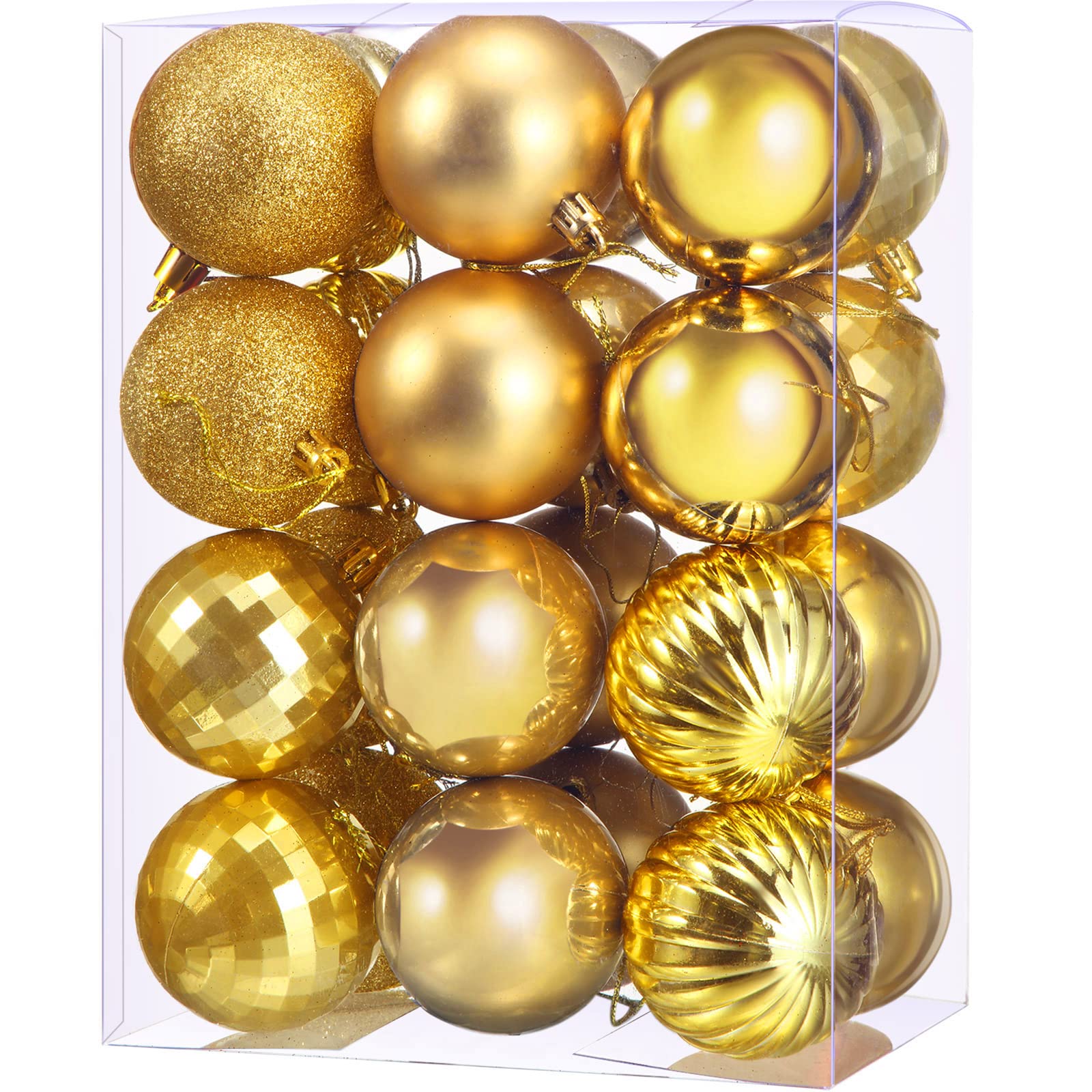 Photo 1 of ***MISSING PARTS***
24 Pieces Christmas Ball Ornaments Tree Decorations for Holiday Wedding Party - 2.36 Inch, 6 Styles (Gold) With Hooks