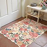 PureCozy Washable Floral Area Rug 2x3 Beige Small Entryway Carpet Scalloped Flower Non Slip Soft Entrance Door Mat Farmhouse Low Pile Indoor Thin Floor Cover for Bathroom Kitchen Bedroom Laundry Room