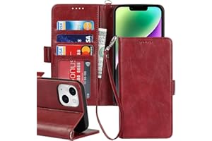 iCoverCase Compatible with iPhone 14 Wallet Case with Wrist Strap, [RFID Blocking] PU Leather Kickstand Case with Credit Card