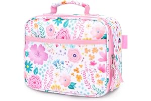 mibasies Kids Lunch Box for Girls Toddler, Insulated and Reusable Lunch Bag for School, Flower Pink