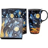 Topadorn Ceramic Mug with Porcelain Latte Mug 17oz. Coffee and Tea Cup with Lid, Perfect for Coffee and Tea, Gift Box Included - Night Sky Design