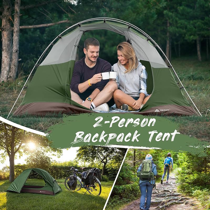 Tente 2-3 Pers. 4 Saisons | Idéal Camp/Rando | Portes Doubles, Imperméable, Coupe-Vent | Facile Installe/Transp. | 4 Couleurs, 2 Tailles