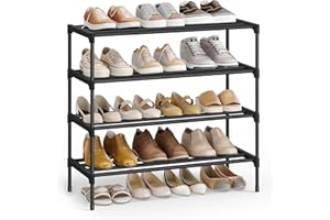 SONGMICS 4-Tier Shoe Rack for Closet, Compact Metal Shoe Organizer Shelf for Entryway, Bedroom, Small Spaces, Stackable, 30 x