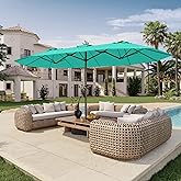 Patio Kingdom 15FT Double Sided Patio Umbrella with Base Included Large Outdoor Market Umbrella with Crank Handle, UV Resistant Canopy, Sturdy Frame for Garden, Poolside, Deck, Turquoise Blue