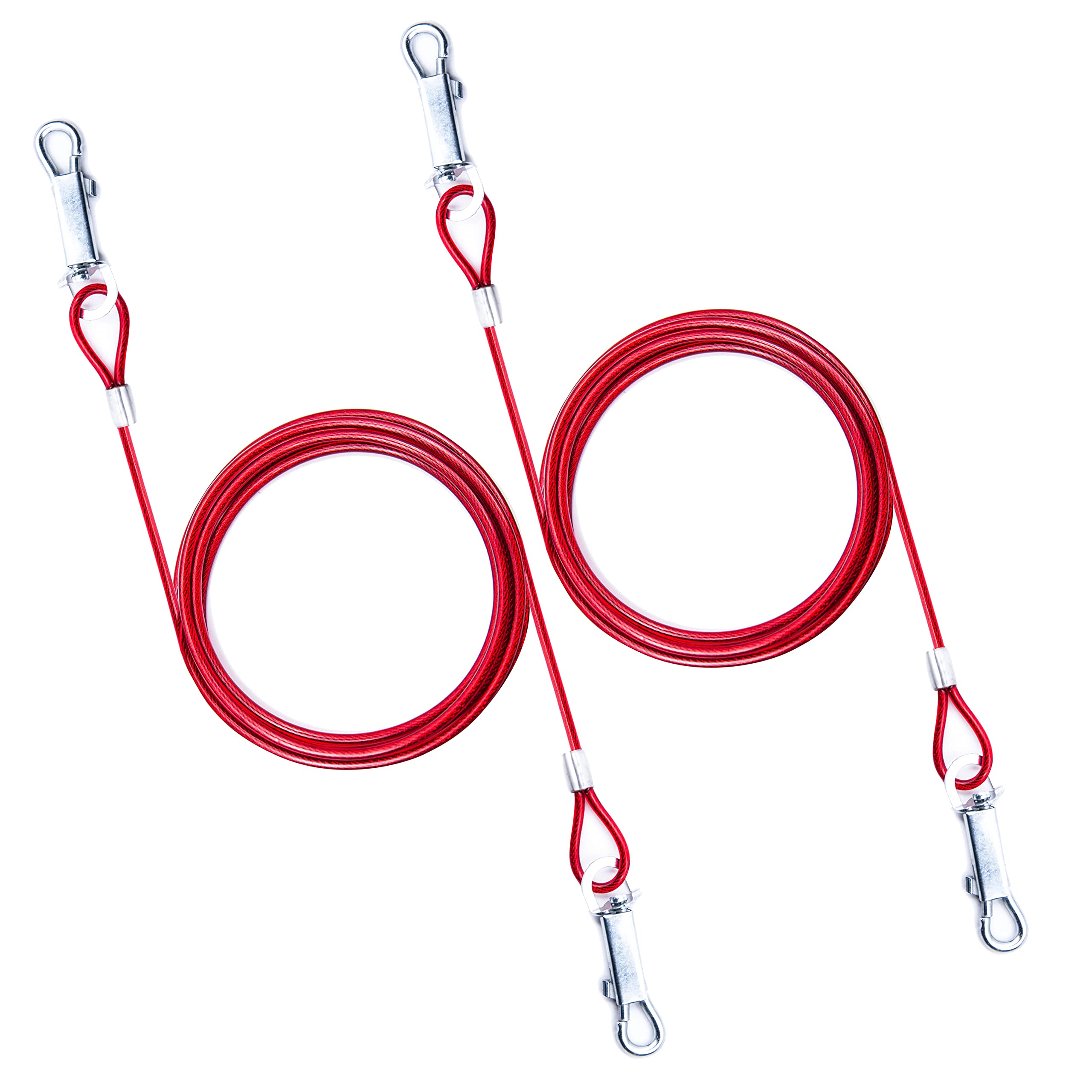 2x 1.8m – Tie Out Cable for Dogs – PVC Cover, Heavy Duty – Dog Chains for Outdoor Use with Anchor Stake, Training Lead Cables – Ideal for Small & Medium Dogs (6ft (RED), Pack of 2)