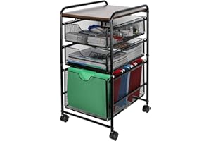 Solinxe 3-Drawer Rolling Storage Cart 4 Tier Rolling Utility Cart on Wheels for Office Home Coffee Bar, Book Art Craft Trolley Organizer, Black
