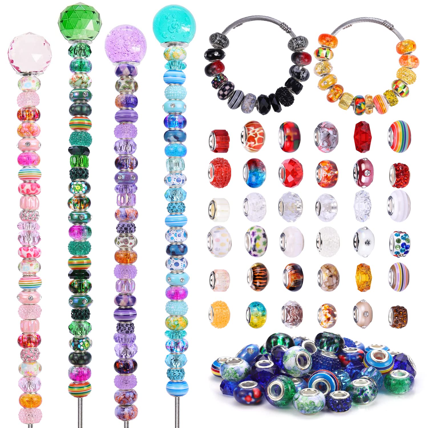 240 Pieces Assorted European Craft Beads Large Hole Lampwork Spacer Beads Colorful European Beads for DIY Necklace Bracelet Jewelry Making (Mix Color Style)