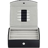 Cuff-Daddy Mens Leather Travel Cufflinks Ring Storage Box Case Includes 2 Sets Metal Collar Stays - Holds 9 To 12 Pairs - ‎5.75 x 4.75 x 1.75 inches Holder Organizer