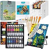 koseibal Acrylic Paint Set for Kids, Art Painting Supplies Kit with 18 Paints, 5 Canvas Panels, 8 Brushes, Table Easel, Etc, Premium Paint Set for Students, Artists and Beginner