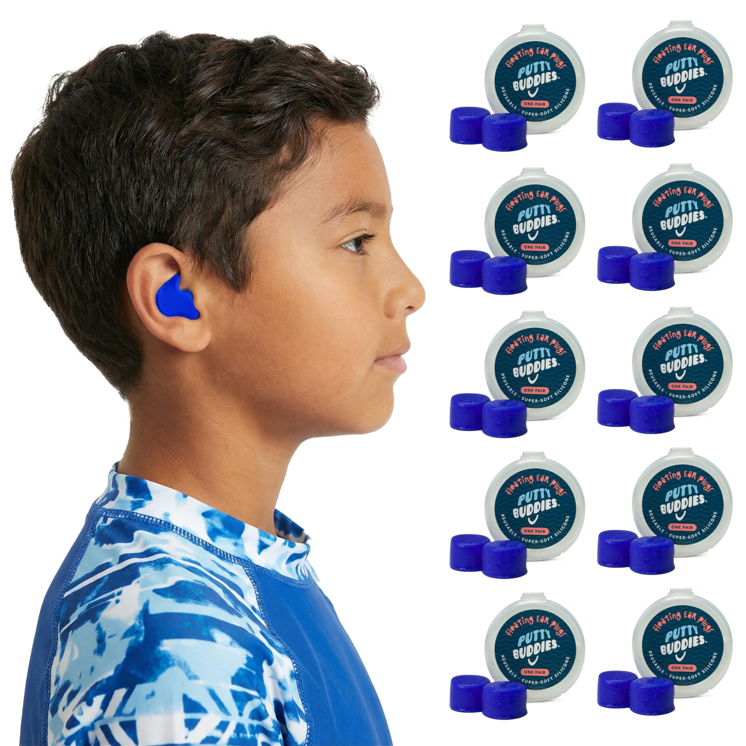 Putty Buddies Floating Earplugs for Swimming & Bathing (Invented by Physician) Keep Water Out (10-Pair) Blue