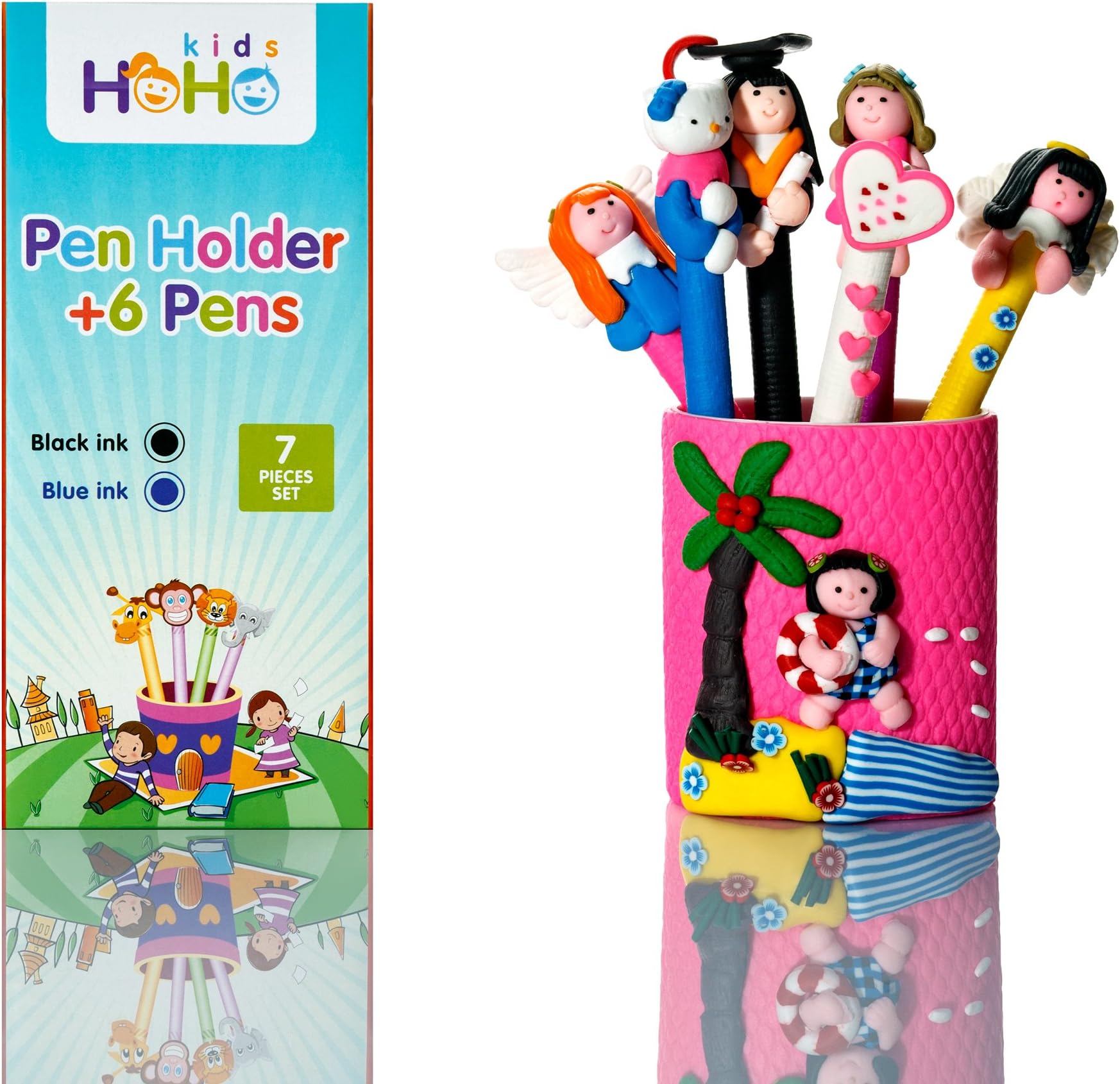 HOHO Kids Lovely Stationery Set of 6 Pens and Pen Holder
