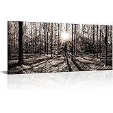OuElegent Forest Wall Decor Sunrise Canvas Wall Art Sunshine Trees Picture Sepia Artwork for Home Decor Framed Ready to Hang 20"x48" (Sepia)