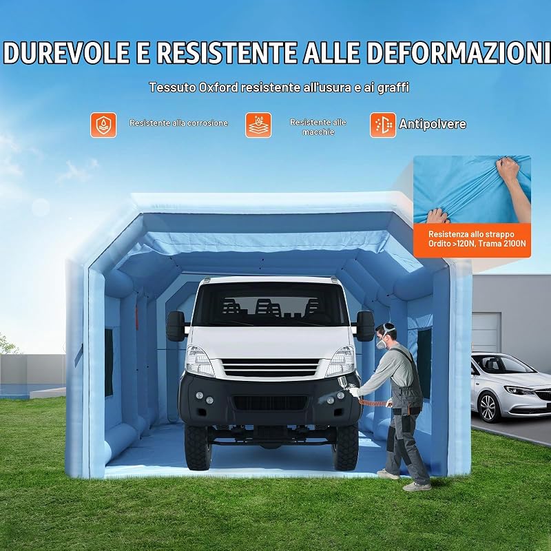 Cabina di Verniciatura Gonfiabile, Tenda di Verniciatura Gonfiabile Portatile Potente Ventilatore, Sistema Filtro dell'Aria, Verniciatura per Auto Veicoli e Mobili 9 x 4,8 x 3,6 m, 950W + 750W