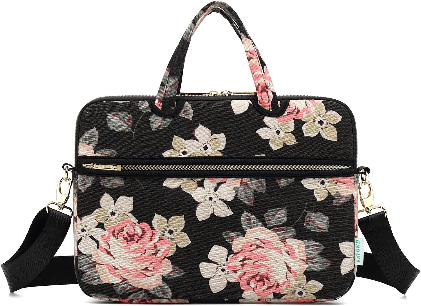 kayond Black Rose Patten Canvas Laptop Shoulder Messenger Bag Case Sleeve for 14 Inch Laptop and Macbook Pro A1707 A1990 (14-14.1 inch - Image 3