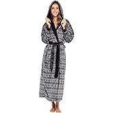 Alexander Del Rossa Plush Fleece Robe for Women, Long Hooded Bathrobe with Hood, Plus Size