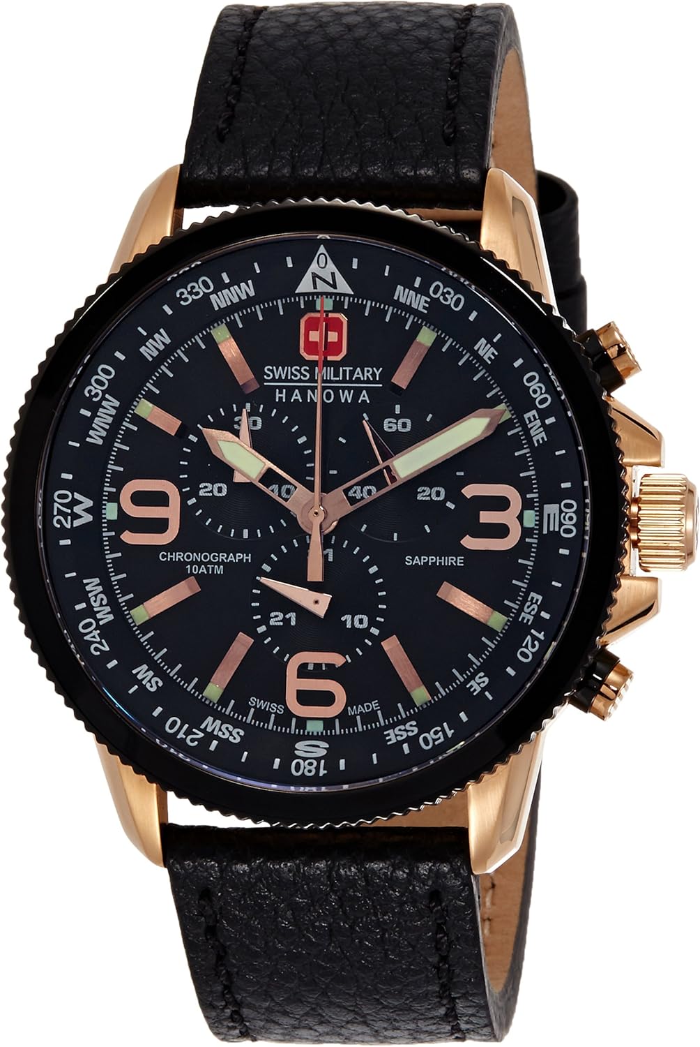 Swiss Military Men's Quartz Watch with Black Dial Chronograph Display