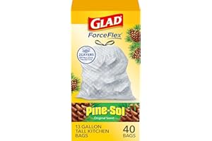 Glad ForceFlex Tall Kitchen Trash Bags, 13 Gallon, Pine-Sol Original, 40 Count (Package May Vary)