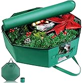 BrilliantJo Wreath Storage Christmas Garlands Bag with Interior Pockets Duty 600D Oxford Fabric 24 Inch Xmas Container Box for Holiday Decorations Case Zipper and Handles Labeling Card Slot Green