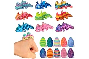 Vicentorra 10 Pack 3D Printed Easter Eggs with Dinosaurs Inside - Colorful Surprise Dino Toys for Kids, Bulk Easter Basket St