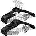 SONGMICS 20-Pack Pants Hangers, 16.7-Inch Long Velvet Hangers with Adjustable Clips, Heavy-Duty, Non-Slip Skirt Hangers, Space-Saving for Pants, Skirts, Coats, Dresses, Black UCRF012B20