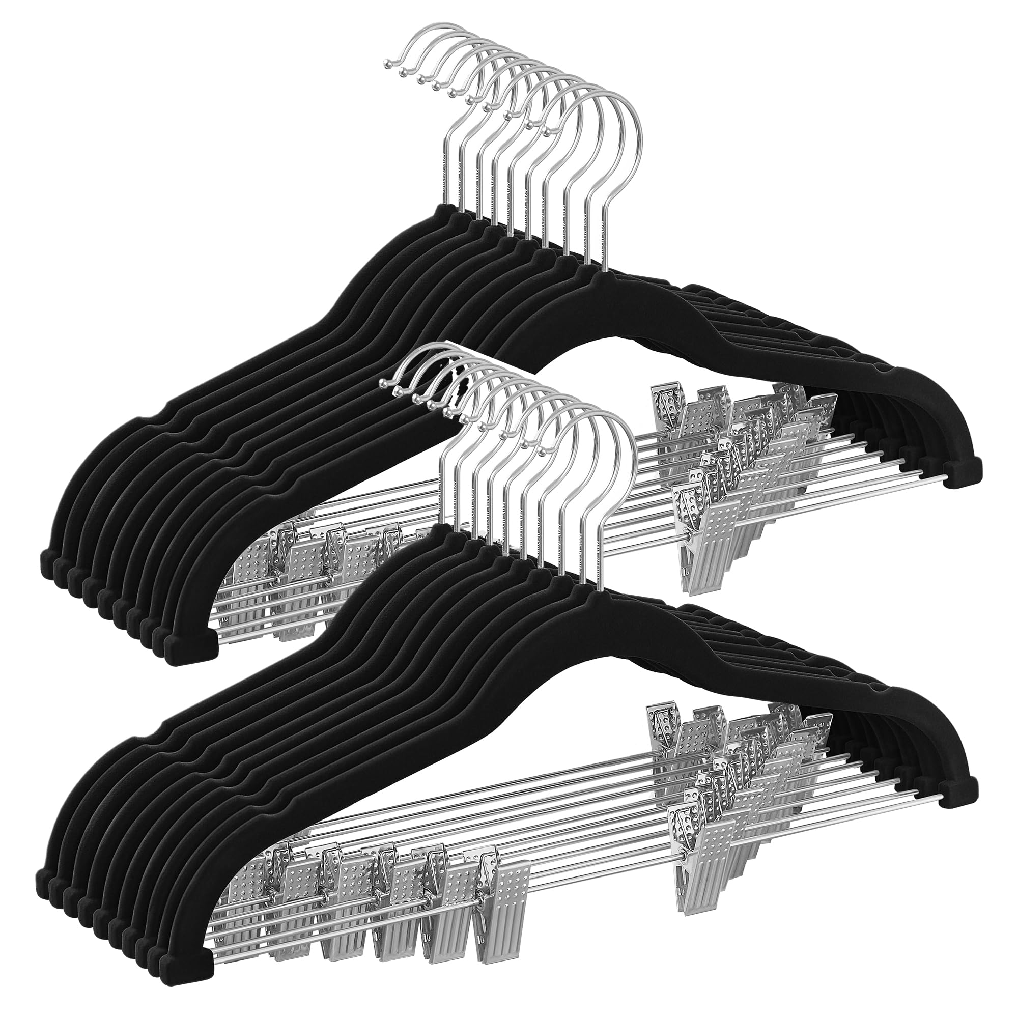Photo 1 of SONGMICS 20-Pack Pants Hangers, 16.7-Inch Long Velvet Hangers with Adjustable Clips, Heavy-Duty, Non-Slip Skirt Hangers, Space-Saving for Pants, Skirts, Coats, Dresses, Black UCRF012B20
