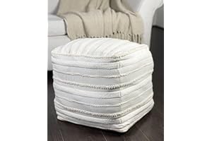 Chardin home Unstuffed Ottoman, Cozy & Bohemian Pouf Covers, Hand Crafted Casual Seating, Footrest, Square Floor Pillow for Home, Office, Bedroom, Living Room, 16 x 16 x16 Inch., Ivory-Beige.