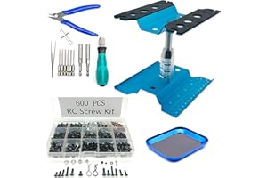 TEIRAY RC Car Repair Work Stand Repair Tool Set 360 Degree Rotation and 600 PCS RC Screws Kit and Screws Pallet Kit and RC Screwdrivers for 1/8 1/10 1/12 1/16 1/18 RC Car Truck Crawler (Blue)