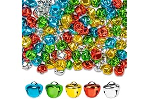 MAQIHAN Colorful Jingle Bells for Crafts - 100PCS 0.6 Inch Small Christmas Bells, 5 Bright Colors Craft Bell Bulk for DIY, Christmas Tree Wreath Home Pet Party Festival Decorations, Crisp Sound