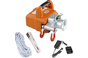 SuperHandy Electric Portable Capstan Winch, Brushless Motor, 1000-2000 lbs Max Pulling Force, Includes 100ft Low-Stretch Rope
