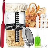 INFTYLE Sourdough Bread Starter Jar Kit 34oz Large Capacity Glass Jar with Date Marked Feeding Band, Thermometer, Cloth Cover & Metal Lid, Reusable Sourdough Bread Home Baking Supplies