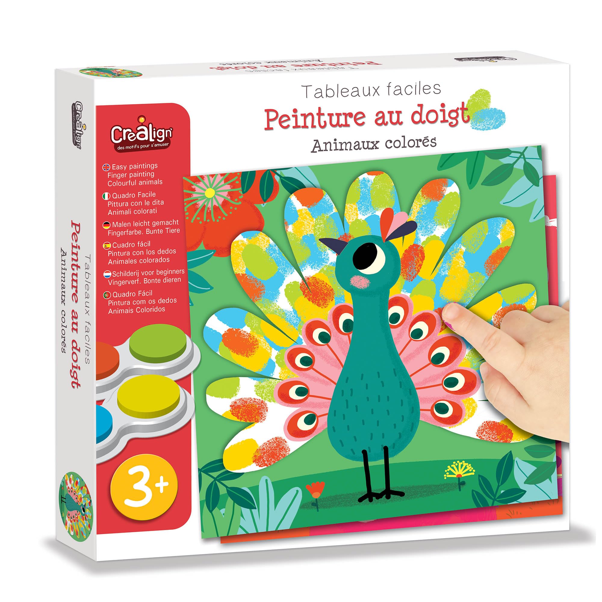 Créa Lign - Finger Paint - Colourful Animals - Creative Hobby Set - Easy Pictures - Suitable for Ages 3 and Above