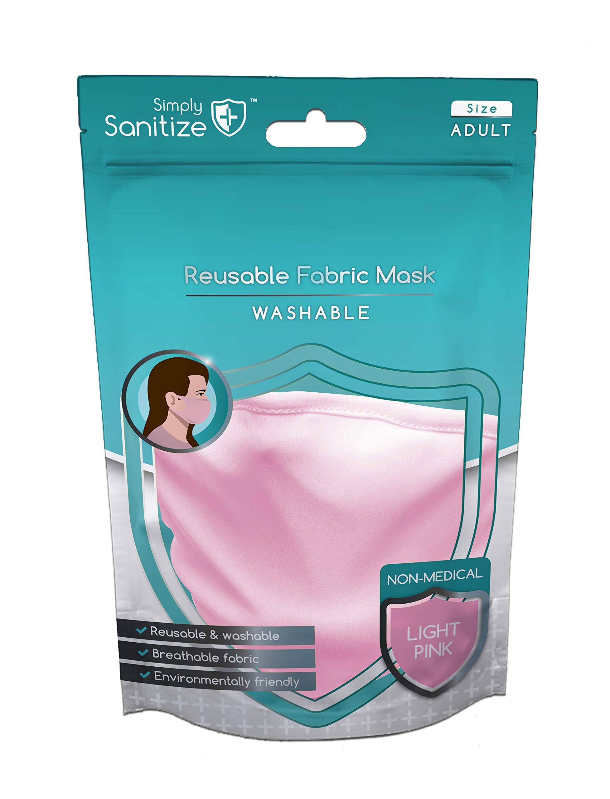 Simply Sanitize Reusable Light Pink Fabric Face Mask, NM002