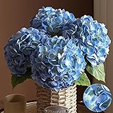 FLORRALIA 4Pcs Hydrangea Artificial Flowers, 22.44" Real Touch Latex Faux Hydrangea with Long Stems & Leaves for Home Office Decor or Wedding, Party, Centerpieces, Floral Arrangements (Blue)
