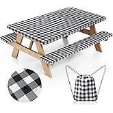 Nimalpal Picnic Table Cover with Bench Covers and Bag, Camping Essentials Camping Table Cover with Elastic Edges, Fitted Rectangle Tables and Seats, 72x30 Inches 3 Pcs Set (Black)