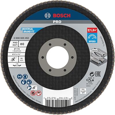 Bosch 1x PRO Metal X571 Flap Disc 115mm Grit 80 Angled Edge For Small Angle