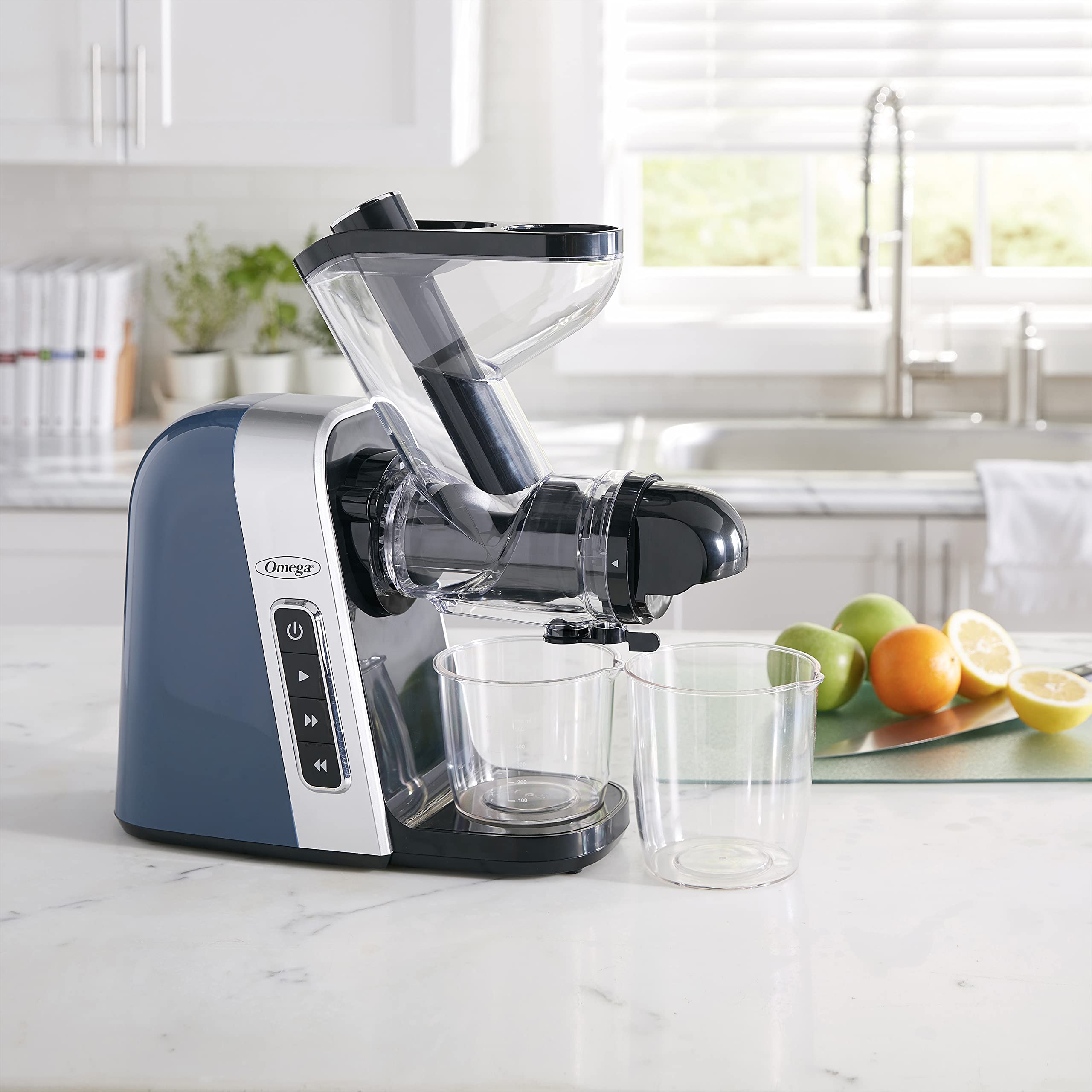 Omega Cold Press Juicer Machine, Vegetable and Fruit Juice Extractor, BPA Free, Slow Masticating High Juice Yield with Wide Mouth Chute, 200-Watt, Blue