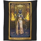 The Goddess Bastet Strength Tarot Card Tapestry - Egyptian Cat Goddess Bast Pagan Witch Wall Hanging Home Decor (60" x 50")