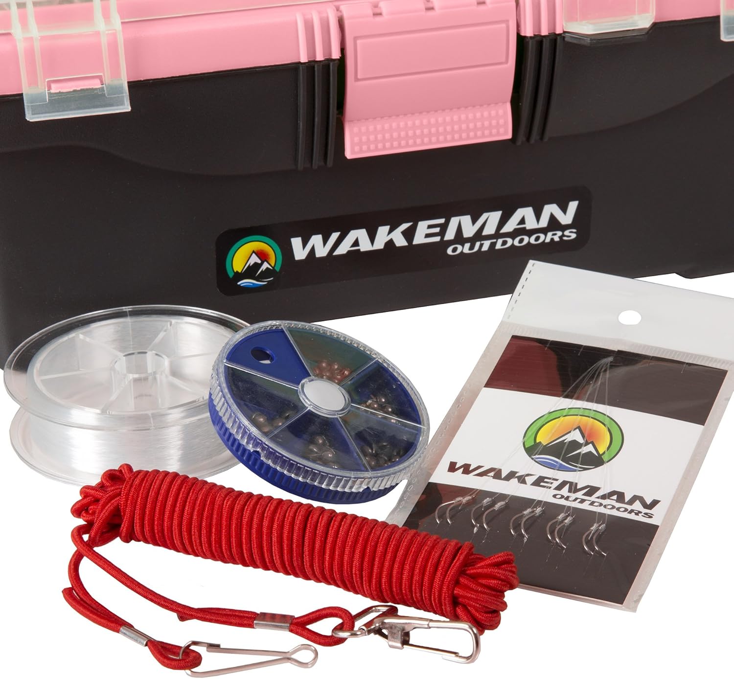 Fishing Single Tray Tackle Box- 55 Piece Tackle Gear Kit Includes Sinkers, Hooks Lures Bobbers Swivels and Fishing Line by Wakeman Outdoors (Pink) : Sports & Outdoors