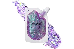 KIMIEYE Holographic Face Glitter Gel Body Shimmer Makeup for for Hair, Face, Clavicle, Arm, Nail, Eyeshadow, Long Lasting Waterproof Mermaid Sequins Party Glitter for Rave Festival, 1.35oz (Illusion Purple#3)